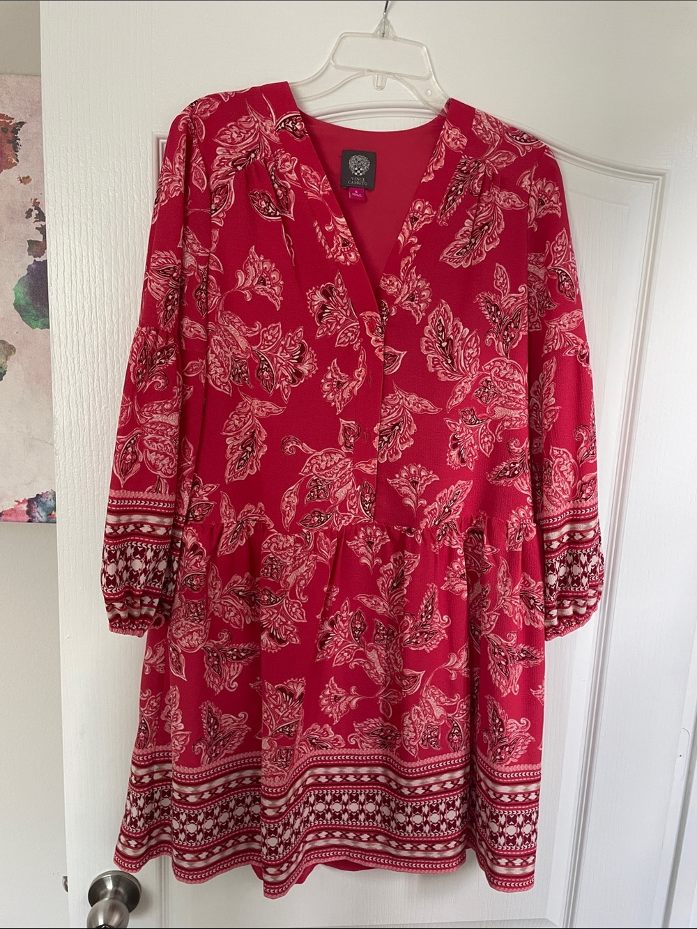 Dark pink Paisley V-Neck Women's Dress